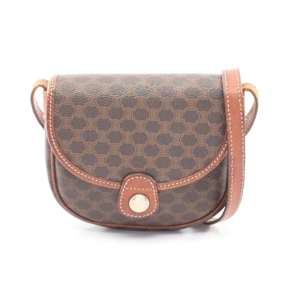 Celine Macadam Shoulder Bag Canvas Leather Brown